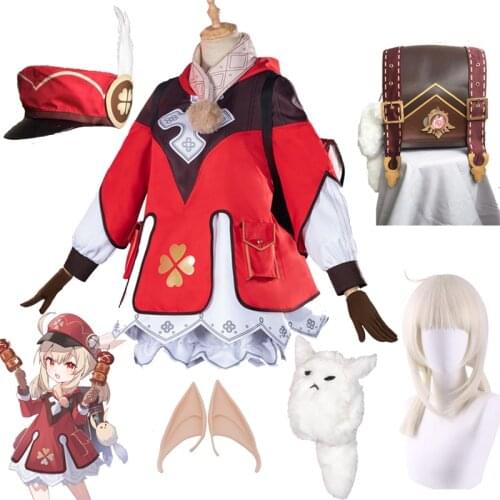 Anime Game Genshin Impact Klee Cosplay Costumes Wigs backpack Loli Elven ears Party Women maid Outfit Halloween Carnival Uniform