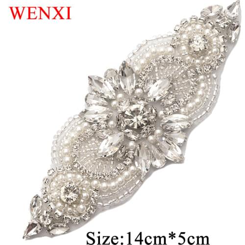 WENXI 300PCS Handmade Clear Rose Gold Rhinestones Appliques Patch Sewing On For Bridal Gown Dresses Belt WX844