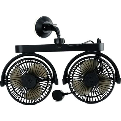 12/24V Dual Head Car Fan USB Car Cooling Fan with suction cup 360 Degree Adjustable Car Dashboard Desktop Fan for Office Home