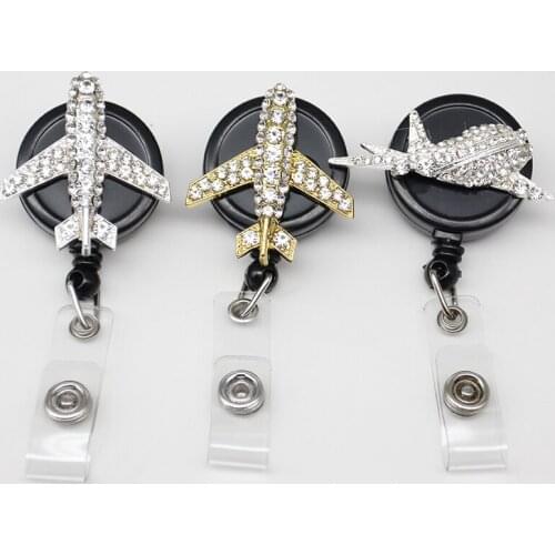 50 pieces free shipping Crystal airplane decoration id badge working holder/ reel