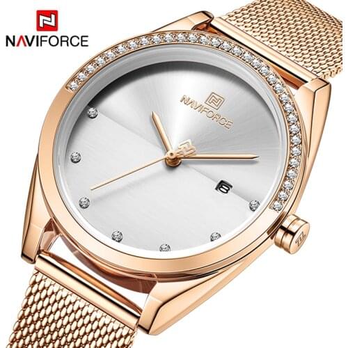 Women’s Watches NAVIFORCE Top Brand Women Fashion Quartz Watch Ladies Stainless Steel Waterproof Wristwatch Analog Date Clock