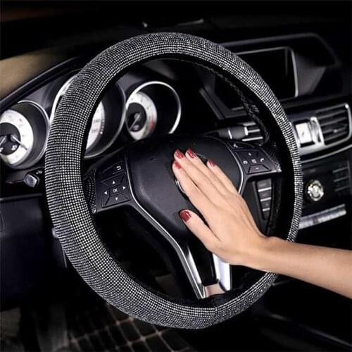 36-38 cm Car Steering Wheel Covers Protectors Crystal Diamond Rhinestone PU Leather For Women Girls Lady Accessories