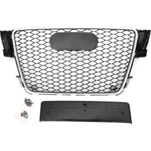 For RS5 Style Front Sport Hex Mesh Honeycomb Hood Grill Silver Frame Gloss Black Grill for Audi A5/S5 B8 2008 2009 2010 2011
