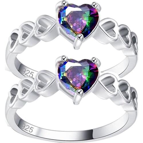 Elegant Silver Color Inlaid Colorful Heart Love Shaped Alloy Female Ring for Women Party Jewelry RIng Size 6-10