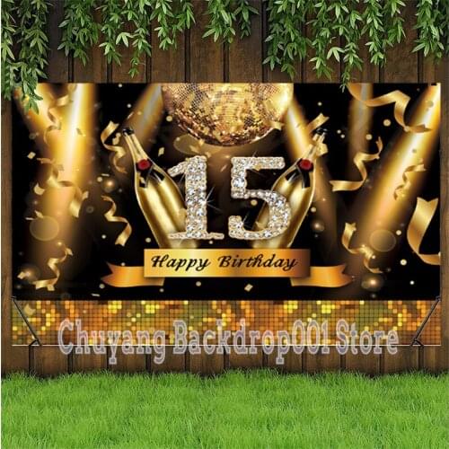 15th Birthday Party Backdrop Disco Gold Light Champagner Diamonds Shiny Photo Background Decor Banner Photo Studio Prop