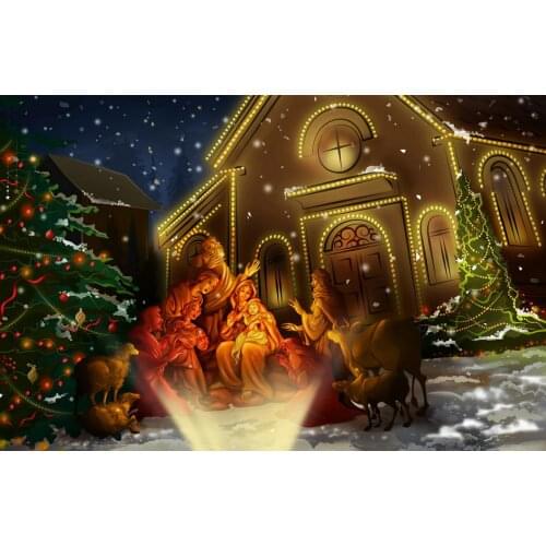 Nativity Cottage Baby Jesus Scene Christmas Tree Decorations photo backdrop Computer print party background