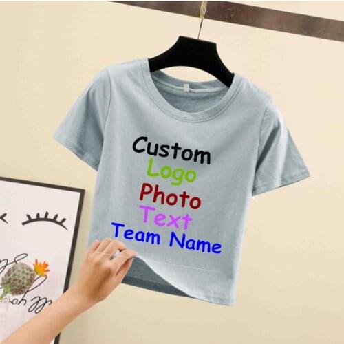 Customize your picture LOGO short-sleeved exposed navel t-shirt female summer slim version bottoming shirt short solid color