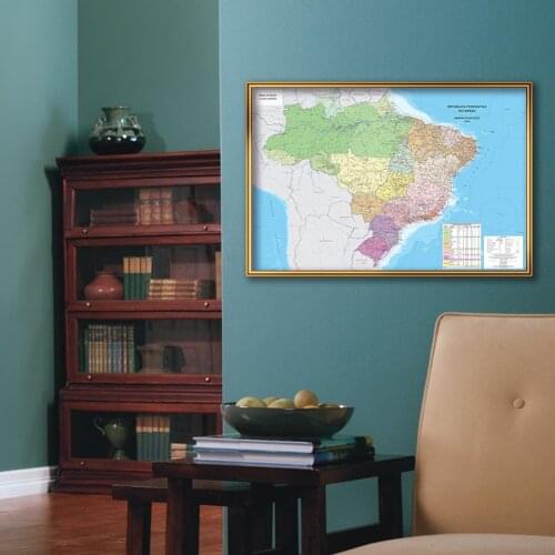 59*42cm The Portuguese Brazil Map with Detailed Cities Small Poster Canvas Painting Living Room Home Decor School Supplies