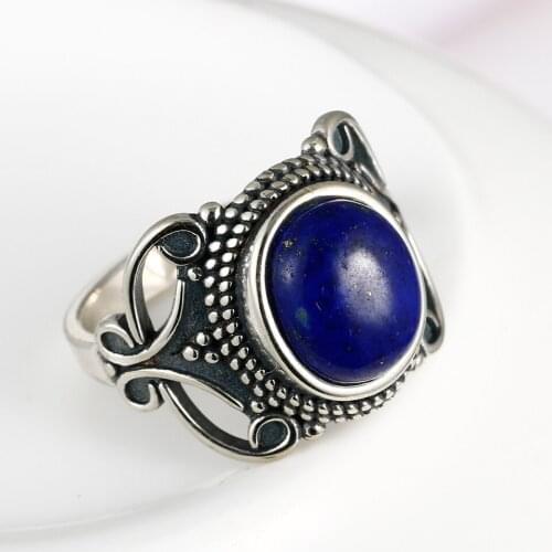 Natural 8x10MM Oval Lapis Rings for Women Sterling Silver 925 Ring Gift Fine Luxury Jewelry Vintage Finger Ring
