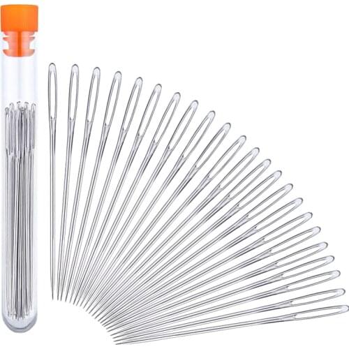 KAOBUY 23 PCS 2.05in Large Eye Sewing Needles Leather Crafts Sewing Needle Stainless Steel Knitting Needles + Plastic Bottle