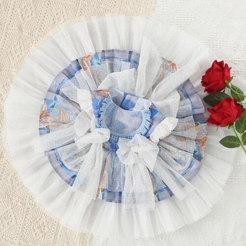 Baby girl summer vintage Lolita bow princess dress kids casual mesh stitching ball gown dress