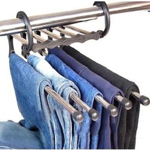 Hot 5-in-1 Anti-slip Clothes Pants Hanger Wardrobe Jeans Retractable Storage Rack Organizer