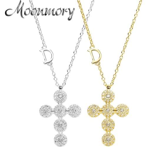 Moonmory 100% 925 Sterling Silver Chrysanthemum Cross Necklace For Unisex Religious Pendant Letter D Fine Chain Japanese Jewelry