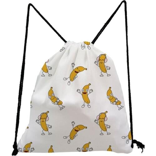 Cartoon Banana Printed Backpack Bag All-Match Fashion Drawstring Bags High Capacity Drawstring Bags Portable Shoe Bag to School