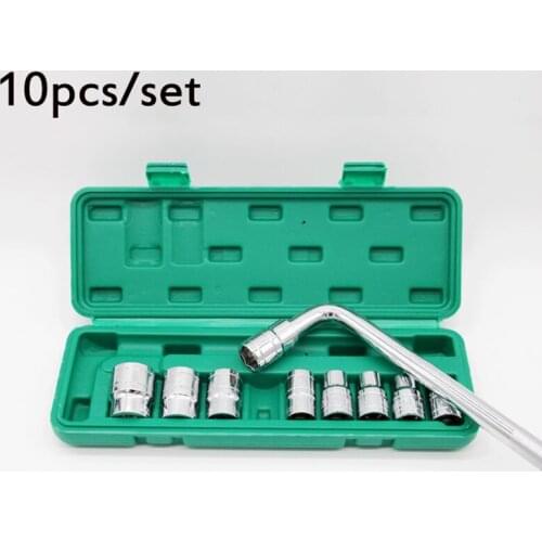 10-Piece Socket Set Mirror Chrome Plated L-Shaped Wrench Set Hand Tool Wrench Bent Rod Car RepairTool