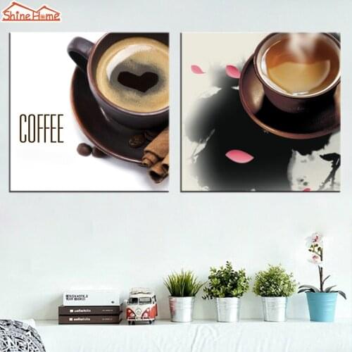 ShineHome-2pcs Paintings on Canvas Prints Coffee Tea Posters Pictures on The Wall for Cafe Bar Hotel Quadros De Parede Para Sala