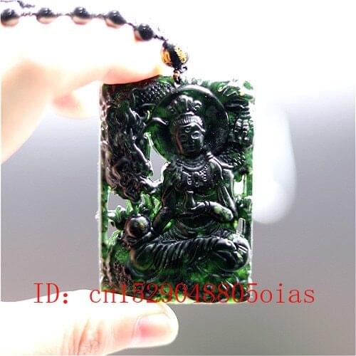 Natural Black Green Jade Dragon Guanyin Pendant Necklace Fashion Charm Jewelry Double-sided Hollow Carved Amulet Gifts for Women