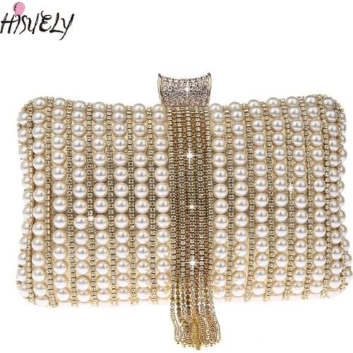 2021 New Pearl Diamonds Evening Bag Day Clutch Hand Bag Bride Bag Free Shipping Bling Gold Wedding Purse Female Handbag WY232