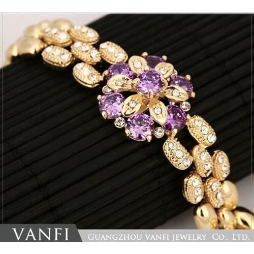New Fashion Jewelry Luxury Gold Color flower Shape AAA CZ purple Zircon Bracelets women Party Bangles