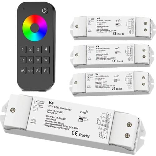 New Led RGBW Strip Controller 2.4G RF Wireless 12V String Ribbon Control RT9 4 Zones Remote V4 5A 4 Channel Receiver