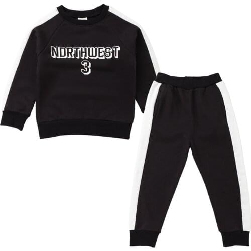Girl boy clothes fashion stripe outfit costume Children clothing set 2019 suit Long Sleeve Hoodie+pant red black kids sports