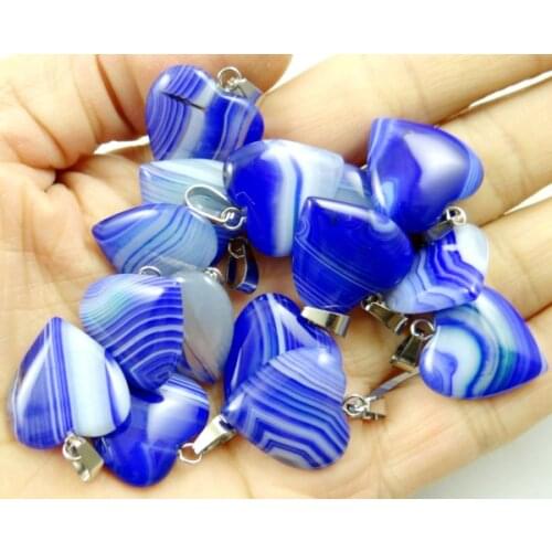 Natural Stone Striped agates Quartz Crystal Crystal Quartz tiger eye Opal heart charm pendant for diy jewelry making necklace