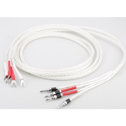 Pair 8ag Pure Silver plated OCC HiFi Speaker Cable Hi-end Speaker Wire for Amplifier and CD banana plug to spade plug