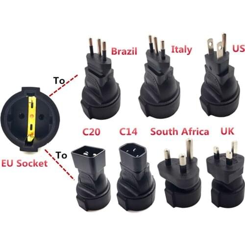IEC Converter, CEE7/7 European Embedded Plug To British/South Africa/Italy/Brazil/American/IEC320 C14/C20 Converter Power Adapto
