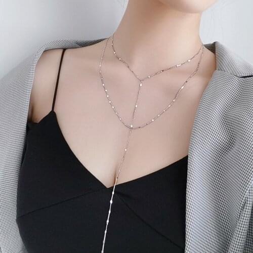 1pc Authentic 925 Sterling silver Body Jewelry Chain Double rows "Y" Necklace Fine Jewelry TLX903