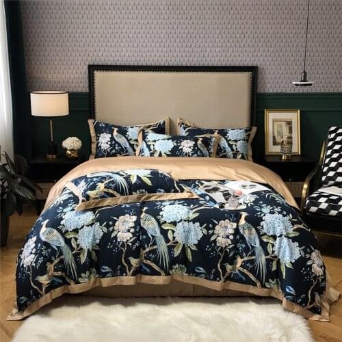 Luxury 600TC Egyptian Cotton Paisley Vintage Style Bedding Set Birds Floral Printing Duvet Cover Flat/Fitted Sheet Pillowcases