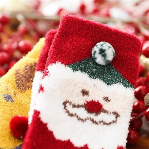 Christmas Socks Coral Velvet Floor Socks Adult Couples Winter Cartoon Cute Thickened Parent-child Socks