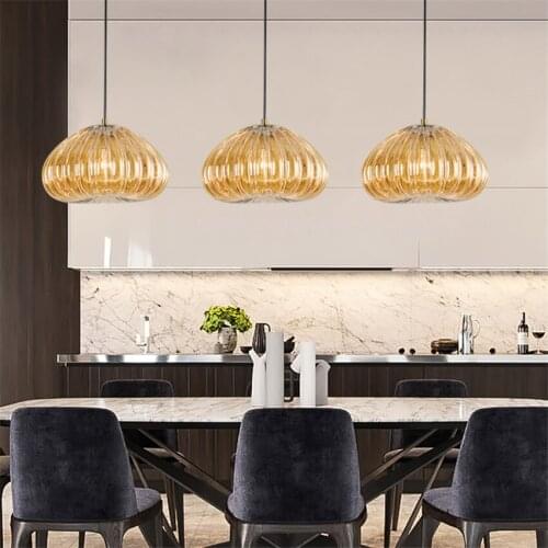 Nordic pumpkin shaped glass pendant lights for bedroom bedside modern restaurant dining room Amber pendant lamps deco lighting