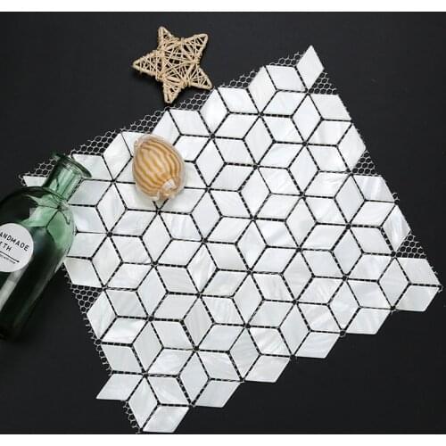 Rhombus shaped 3D Art White Shell Mosaic tiles Mother of Pearl Wall Brick for Kitchen Backsplashes, Bathroom Walls