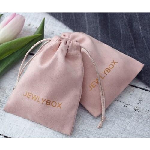 50 Personalized Logo Print Drawstring Bags Custom Jewelry Packaging Pouches Chic Wedding Favor Bags Pink Flannel Cosmetic Bags