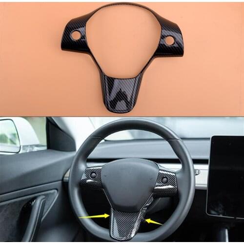 Carbon Fiber Texture Car Steering Wheel Frame Cover Trim Styling fit for Tesla Model 3 2017 2018 2019 2020