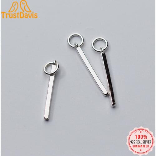 TrustDavis Real 925 Sterling Silver Fashion Sweet Square Stick Charm Pendant Handmade DIY Accessories Jewelry Wholesale DZ139