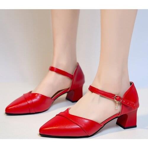 Womens High Heels Summer Black High Heels Work Leather Luxury Designer Ladies Shoes Buckle Womens Shoes Women Pumps