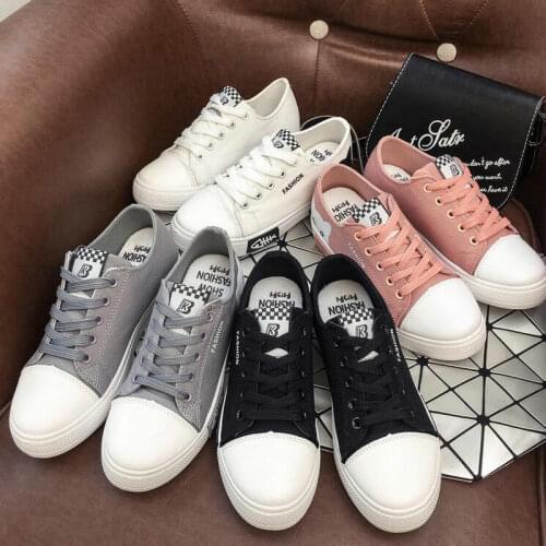 Summer and autumn new canvas shoes flat lace-up cartoon white shoes female student board shoes female flat shoes