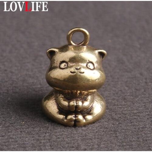 Solid Brass Lucky Cat Car Key Chain Pendant Jewelry Cute Kitten Figurines Keychains Hanging Trinkets Fashion Women Men Keyrings