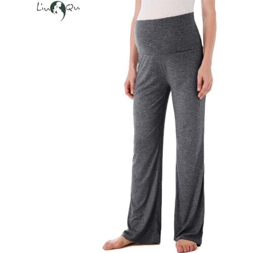 Womens Maternity Fold Over Comfortable high waist Lounge Pants Versatile Comfy Stretch Pregnant Trousers Pregnancy Clothing