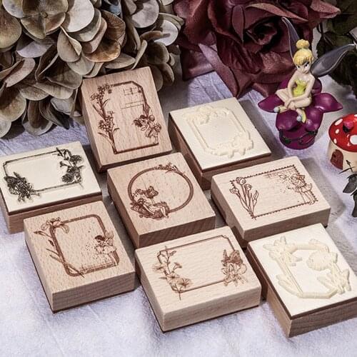 Vintage Flower Plant Label Frame Decoration Stamp Wooden Rubber Stamps DIY Craft
