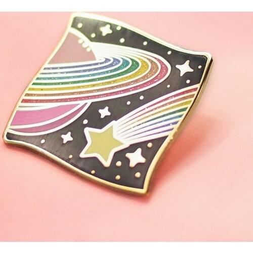 Beautiful Glitter Space Planet Galaxy Hard Enamel Pin Kawaii Rainbow Medal Brooch Fashion Lapel Backpack Pins Goth Jewelry
