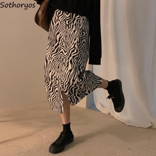 Skirts Women Zebra Pattern Print High Waist Streetwear A-line Vintage Ulzzang Female Slim Retro Temperament Casual All-match Ins