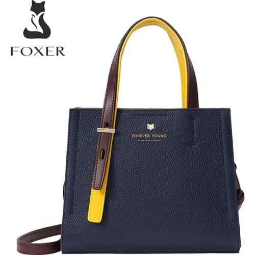 FOXER Genuine Leather Ladies Fashion Handle Bags Large Capacity Shoulder Totes Bag for Women Fall Winter Soft Purse Top HandBags