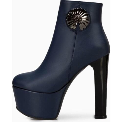 Arden Furtado 2021 spring Winter Fashion Round toe Chunky heels platform Black Womens shoes Elegant Side zipper Ankle boots 41