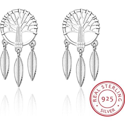 Simple 925 Sterling Silver Hollow Tree Leaves Earrings Women Dreamcatcher Tassel Earring brincos oorbellen S-E808