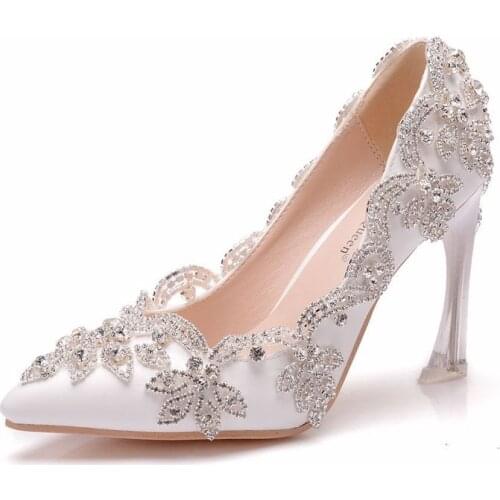 Women Pumps Extrem Sexy High Heels Women Shoes PU Rhinestone Pointed Toe Thin Heels 9.5CM High Heels Womens Wedding Shoes