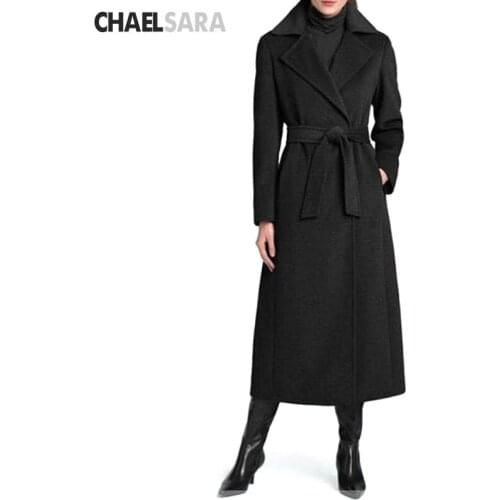 Winter Women Wool Jacket 2020 New Fashion Medium Long Woolen Coat Black Slim Long Sleeve With Belt Woolen Outerwear