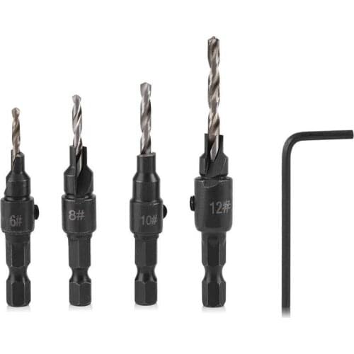 WALFORNT 1 Set 1/4inch Hex Shank HSS Drill Bits Quick Change #6 #8 #10 #12 Countersink Woodworking Constructed Drill Bits