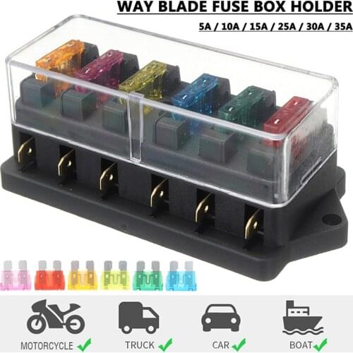 1set 6 Way Car Fuse Box DC 12V/24V Fuse Box 50A Circuit Auto Trailer Blade Fuse Box Block Holder 6pcs 5A-35A Blade Fuses Parts